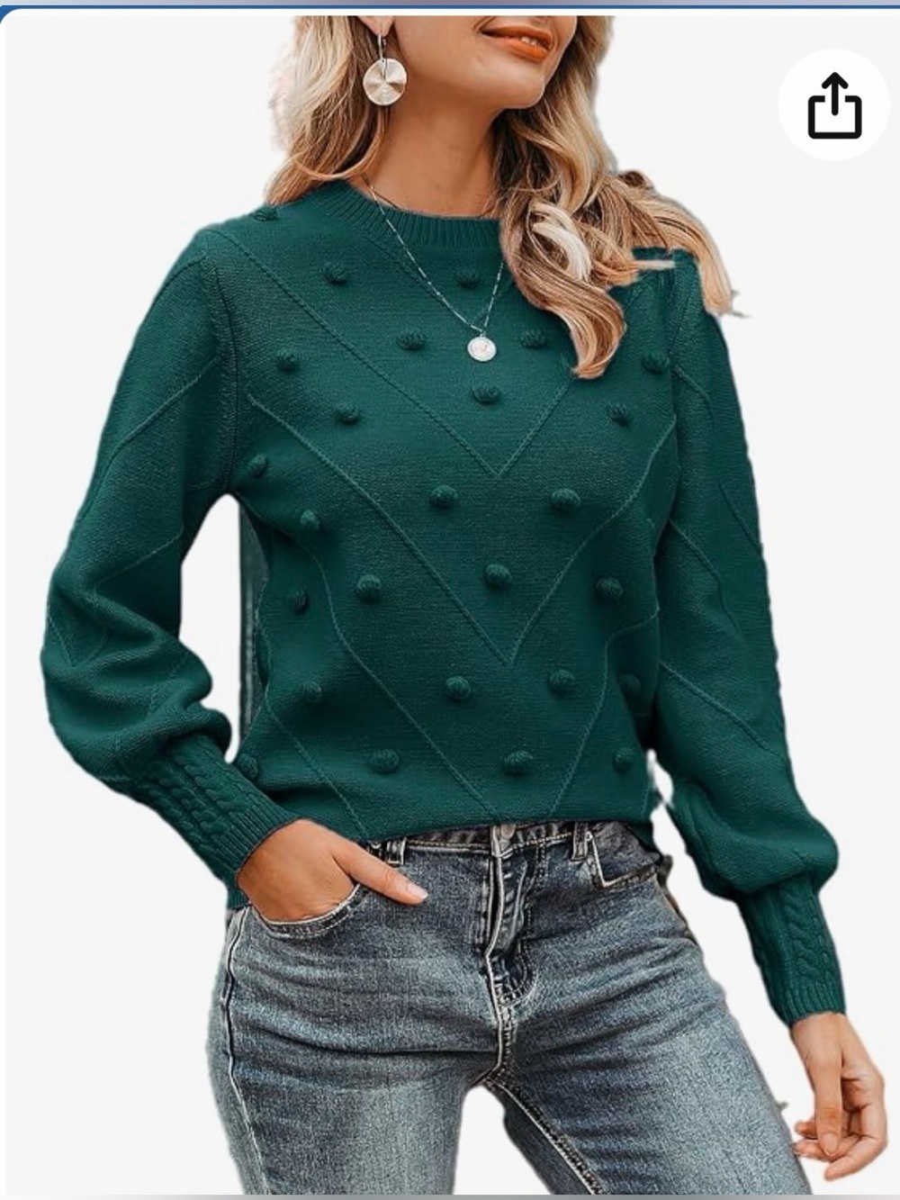 Simplee Forest Green Pom-Pom Crewneck Sweater | NWT